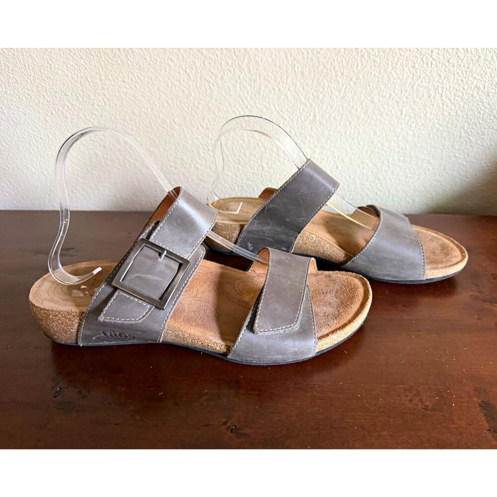 Taos My Dear Gray Leather Buckle Slide Sandals Women's US 11-11.5 EU 42